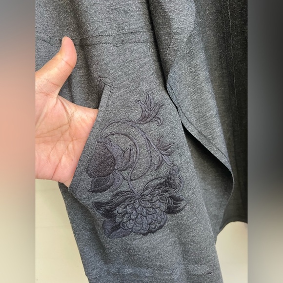 Soft Surroundings Boho L Charcoal Gray Embroidered Oversized Open Cardigan - Picture 6 of 7